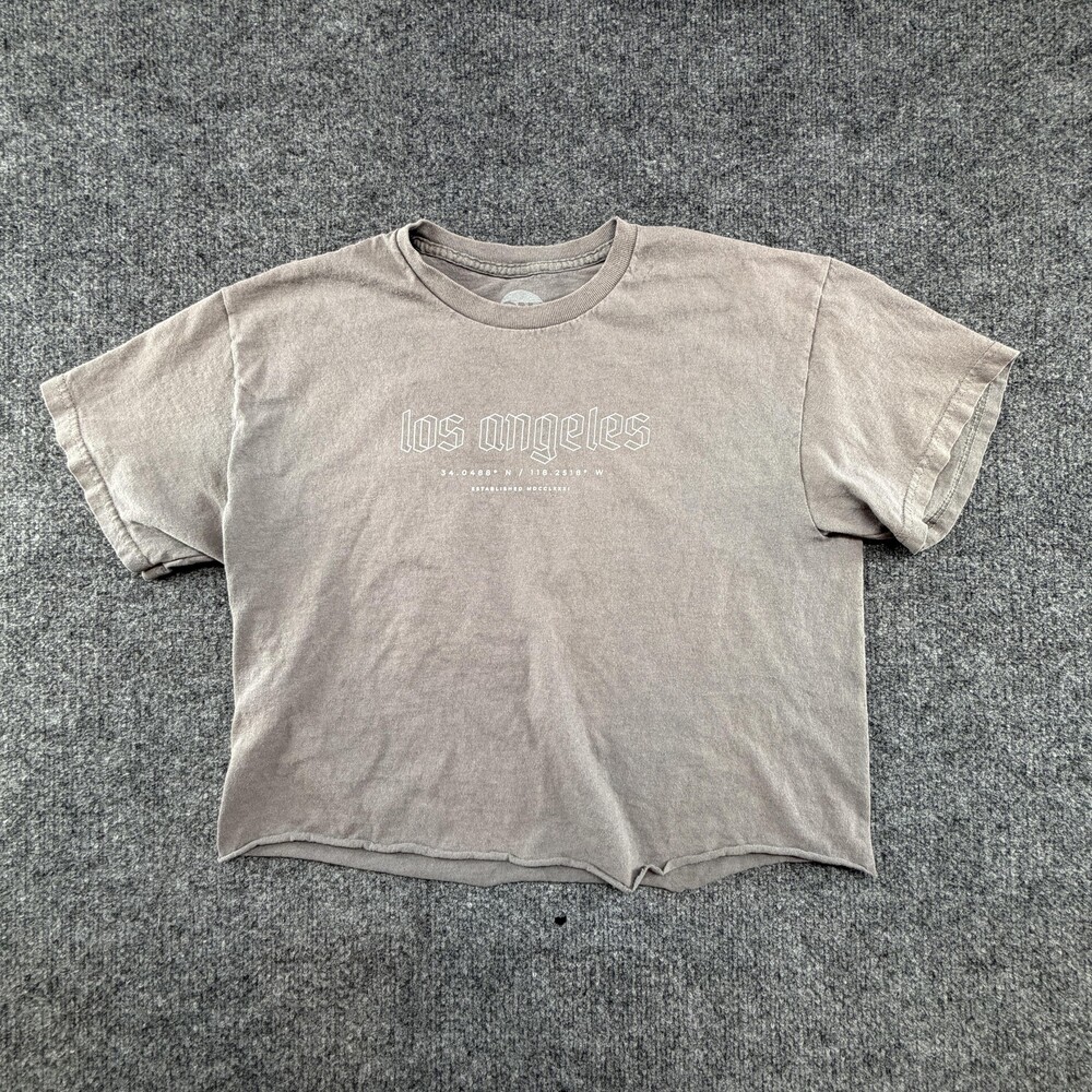 ALL Shirt Womens Medium Warm Grey Los Angeles Dove Graphic Cropped Tee Top